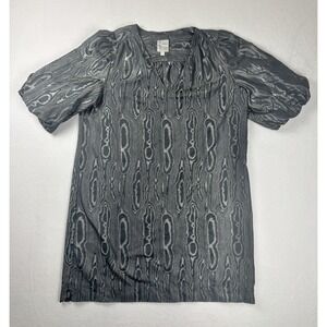 Finley Made in USA Woodgrain Puff Sleeve Tunic Dress Top Gray Size Large